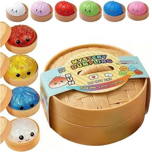 Squishy bao sorpresa pequeño en canasta, colores surtidos