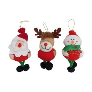 Adornos Country pin pon de Papá Noel, reno y muñeco de nieve