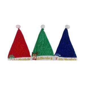 Gorros navideños Feliz Navidad en rojo, verde y azul