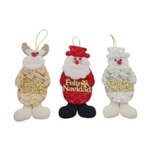 Adornos Country de reno, Papá Noel y muñeco de nieve con letrero Feliz Navidad