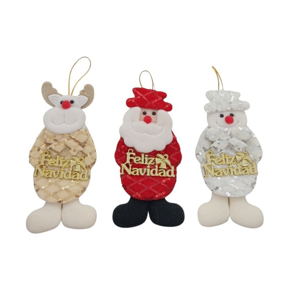 Adornos Country de reno, Papá Noel y muñeco de nieve con letrero Feliz Navidad