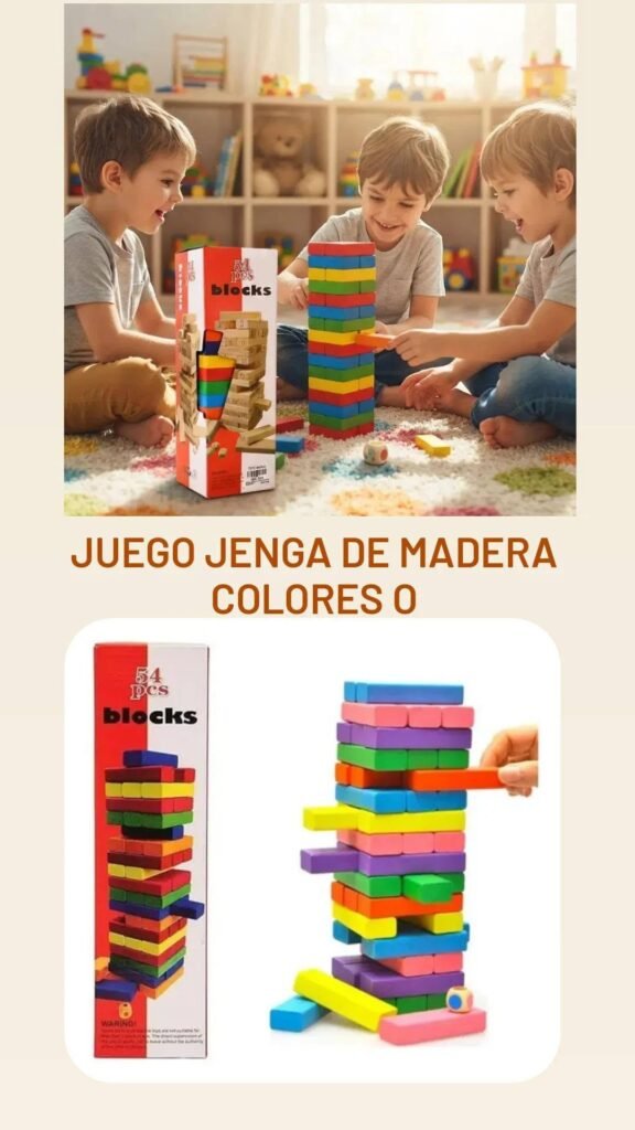 Torre de bloques de madera de colores 54 piezas